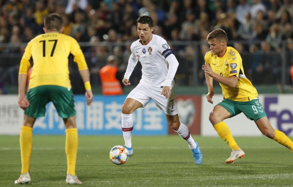 Cristiano Ronaldo in action against Lithuania.